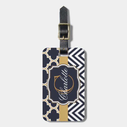 Zickzack Monogramm Gepäckanhänger (Vorderseite vertikal)