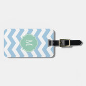Zickzack Monogramm-Gepäckmarke Blau Gepäckanhänger (Vorderseite horizontal)