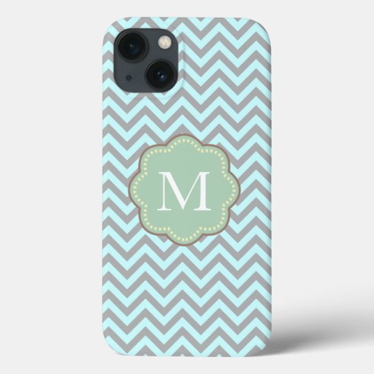 Zickzack Monogramm Grau und Blau Case-Mate iPhone Hülle (Rückseite)