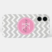 Zickzack Monogramm, grau und rosa Case-Mate iPhone Hülle (Rückseite (Horizontal))