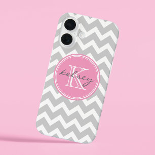 Zickzack Monogramm, grau und rosa iPhone 16 Hülle