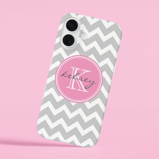Zickzack Monogramm, grau und rosa Case-Mate iPhone Hülle