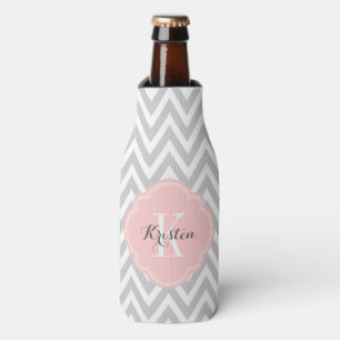 Zickzack Monogramm, grau und rosa Flaschenkühler