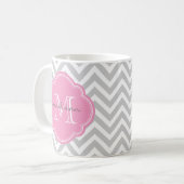 Zickzack Monogramm, grau und rosa Kaffeetasse (Vorderseite Links)