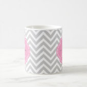 Zickzack Monogramm, grau und rosa Kaffeetasse (Mittel)