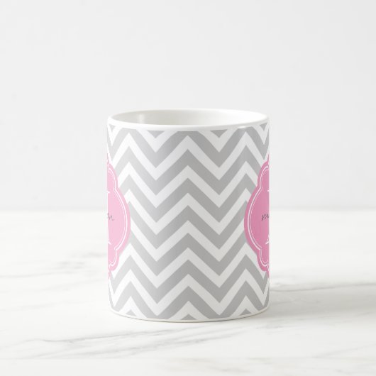 Zickzack Monogramm, grau und rosa Kaffeetasse (Mittel)