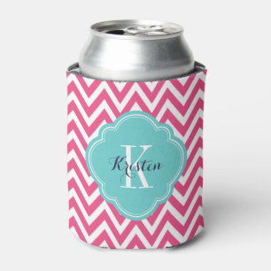 Zickzack Monogramm in Pink und Türkis Dosenkühler