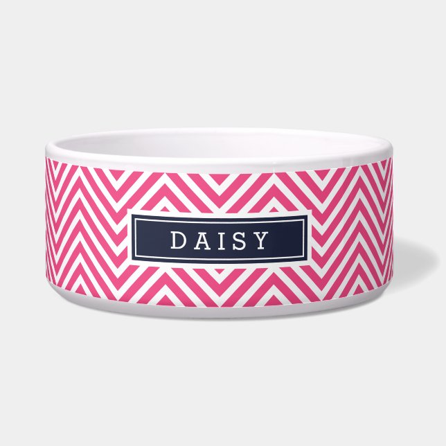 Zickzack Monogramm in Rosa und Navy Blau Napf (Vorderseite)