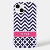 Zickzack Monogramm Navy Blue/Pink Case-Mate iPhone Hülle (Rückseite)