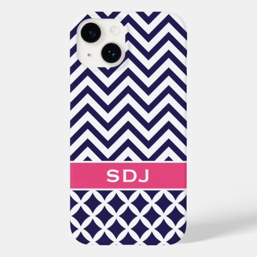 Zickzack Monogramm Navy Blue/Pink Case-Mate iPhone Hülle (Rückseite)