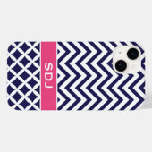 Zickzack Monogramm Navy Blue/Pink Case-Mate iPhone Hülle (Rückseite (Horizontal))