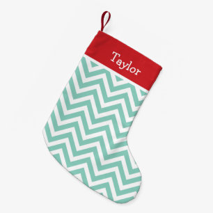 Zickzack Monogramm Red and Aqua Holiday Kleiner Weihnachtsstrumpf
