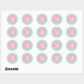 Zickzack Monogramm, rosa und hellblau Runder Aufkleber (Blatt)