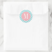 Zickzack Monogramm, rosa und hellblau Runder Aufkleber (Tasche)