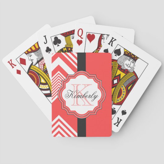 Zickzack Monogramm, rot und weiß Spielkarten (Rückseite)