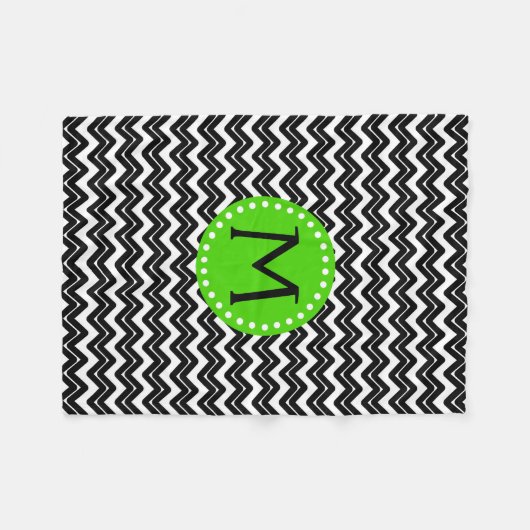 Zickzack Monogramm Schwarz/Weiß Fleecedecke (Vorderseite (Horizontal))