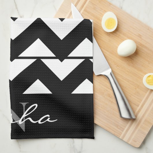 Zickzack Monogramm Schwarz/Weiß Geschirrtuch (Viertel Falte)