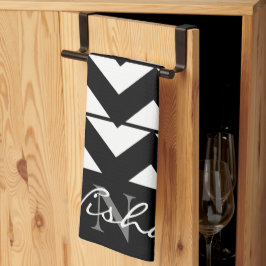 Zickzack Monogramm Schwarz/Weiß Geschirrtuch