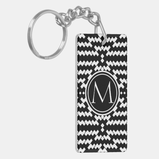 Zickzack Monogramm Schwarz/Weiß Schlüsselanhänger (Vorderseite links)