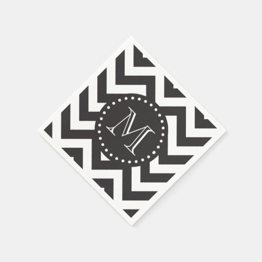 Zickzack Monogramm Schwarz/Weiß Zigzag Serviette (Ecke)