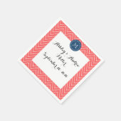 Zickzack Muster 2A Monogram Coral, Navy Blue Serviette (Ecke)