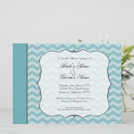 Zickzack Muster Aquamarine Dusche Einladung (Stehend Vorderseite)