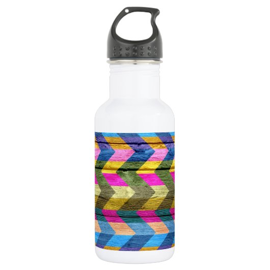 Zickzack Muster auf Holztextur #5 Trinkflasche (Vorderseite)