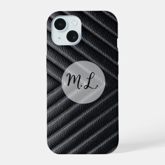 Zickzack Muster Black Leather Phone Case iPhone 15 Hülle