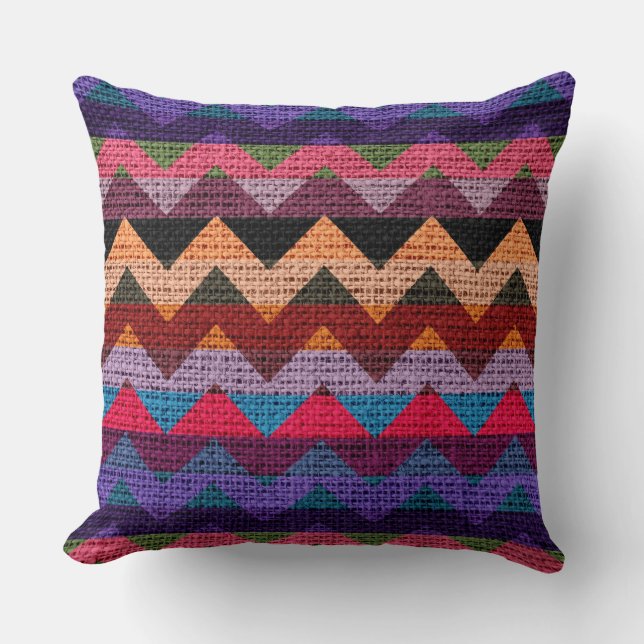 Zickzack Muster Burlap Rustic Jute #5 Kissen (Vorderseite)