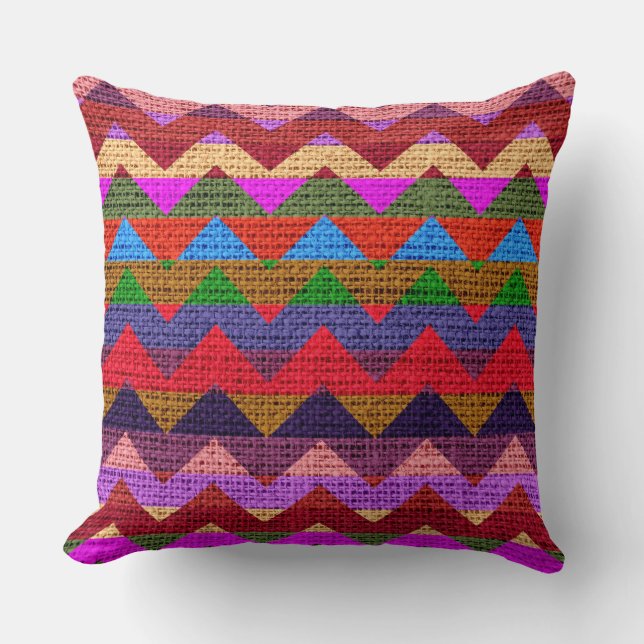 Zickzack Muster Burlap Rustic Jute #8 Kissen (Vorderseite)