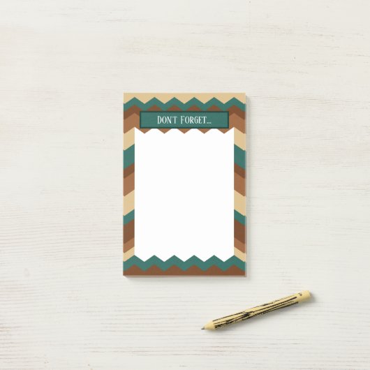 Zickzack Muster-Erinnerung braun und grün Post-it Klebezettel (Auf Schreibtisch)