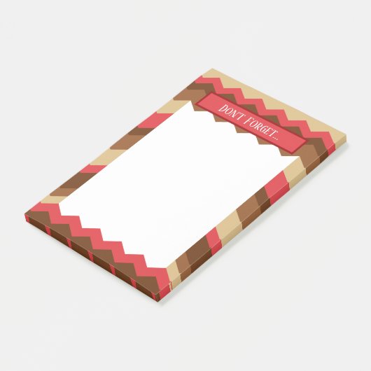 Zickzack Muster-Erinnerung braun und rot Post-it Klebezettel (angewinkelt)
