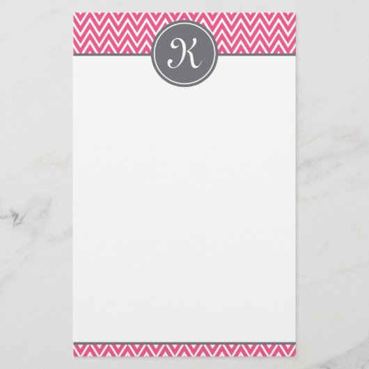Zickzack Muster Grau-Monogramm Briefpapier (Vorderseite)