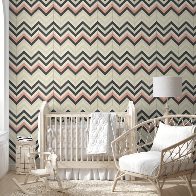 Zickzack Muster in Beige, Grau und Rosa Tapete (Kinder)