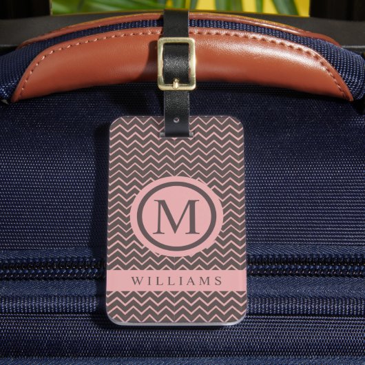 Zickzack Muster in braun rosa Pfirsichfarben Gepäckanhänger (Vorderseite Insitu 2)