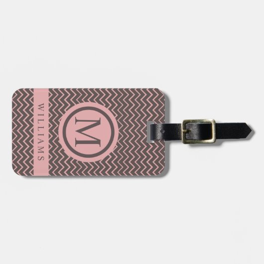 Zickzack Muster in braun rosa Pfirsichfarben Gepäckanhänger (Vorderseite horizontal)