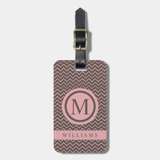 Zickzack Muster in braun rosa Pfirsichfarben Gepäckanhänger (Vorderseite vertikal)