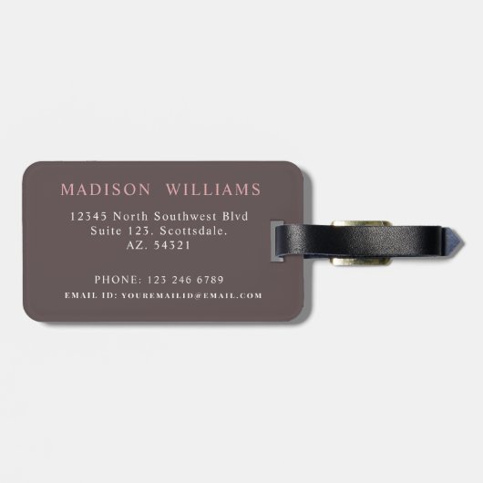 Zickzack Muster in braun rosa Pfirsichfarben Gepäckanhänger (Rückseite horizontal)