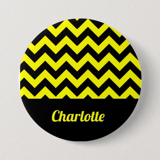 Zickzack Muster in Gelb und Schwarz Button (Vorderseite)