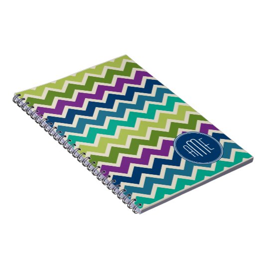 Zickzack Muster in Pfauenfarben-Monogramm Notizblock (Rechte Seite)