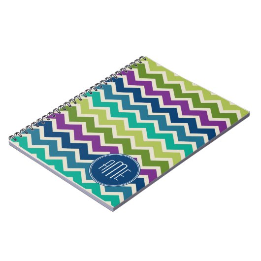 Zickzack Muster in Pfauenfarben-Monogramm Notizblock (Linke Seite)