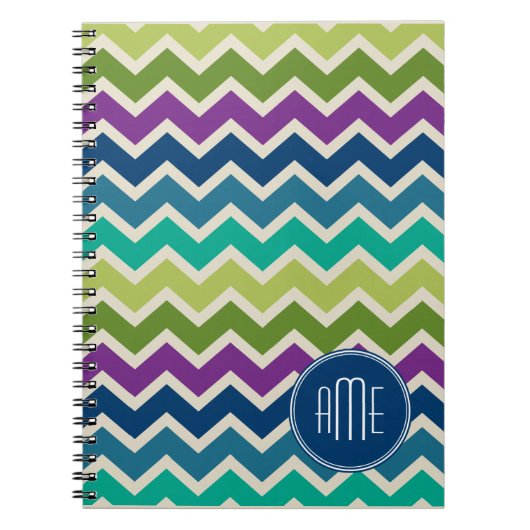 Zickzack Muster in Pfauenfarben-Monogramm Notizblock (Vorderseite)