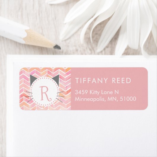 Zickzack Muster in rosa Wasserfarbe | Katzenmonogr (Insitu)