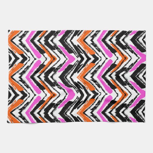 Zickzack Muster in Schwarz, Orange und Rosa Handtuch (Horizontal)