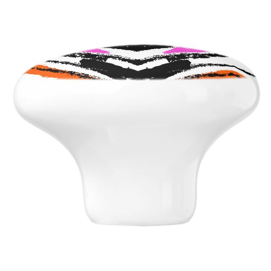 Zickzack Muster in Schwarz, Orange und Rosa Keramikknauf (Seitenansicht)