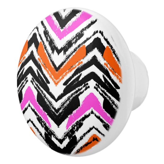Zickzack Muster in Schwarz, Orange und Rosa Keramikknauf (Rechts)