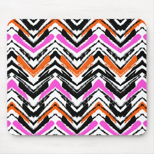 Zickzack Muster in Schwarz, Orange und Rosa Mousepad (Vorne)