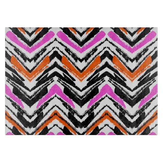Zickzack Muster in Schwarz, Orange und Rosa Schneidebrett (Vorderseite)