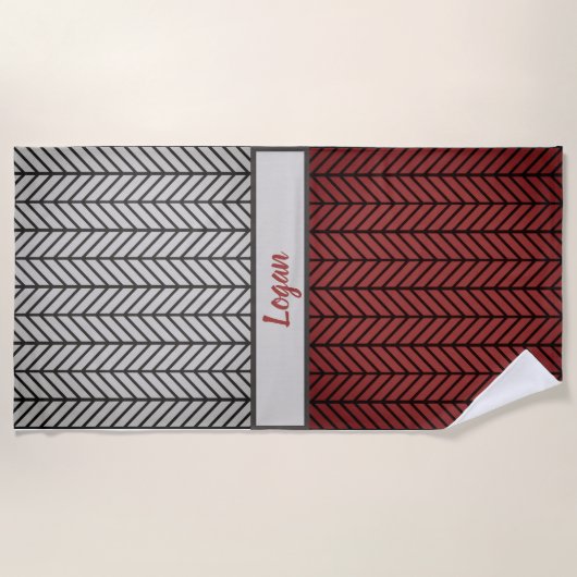 Zickzack Muster in Schwarz und Grau Strandtuch (Vorderseite)