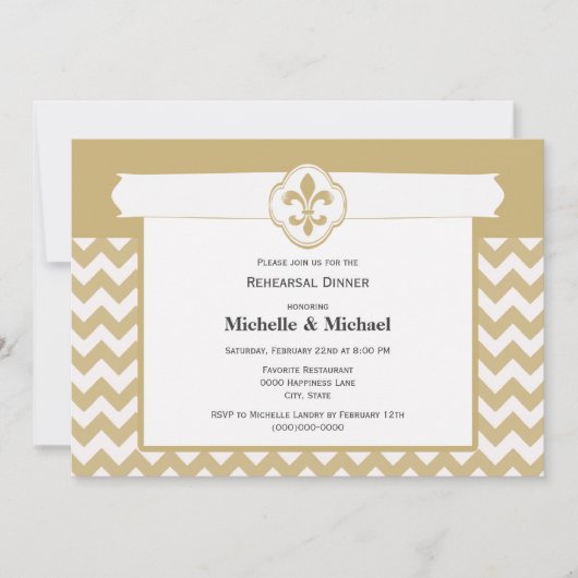 Zickzack Muster Lilie Event Gold White Einladung (Vorderseite)
